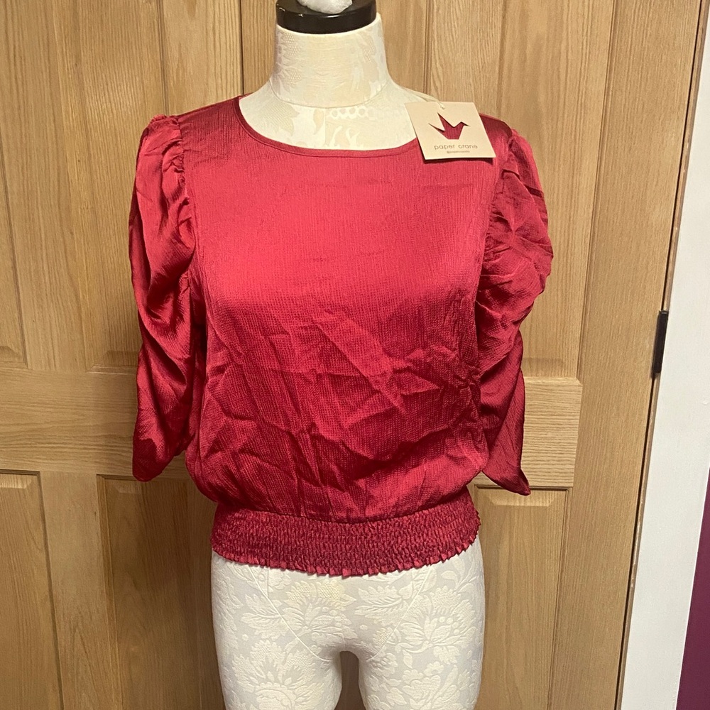 Paper Crane Red Puff Sleeve Blouse